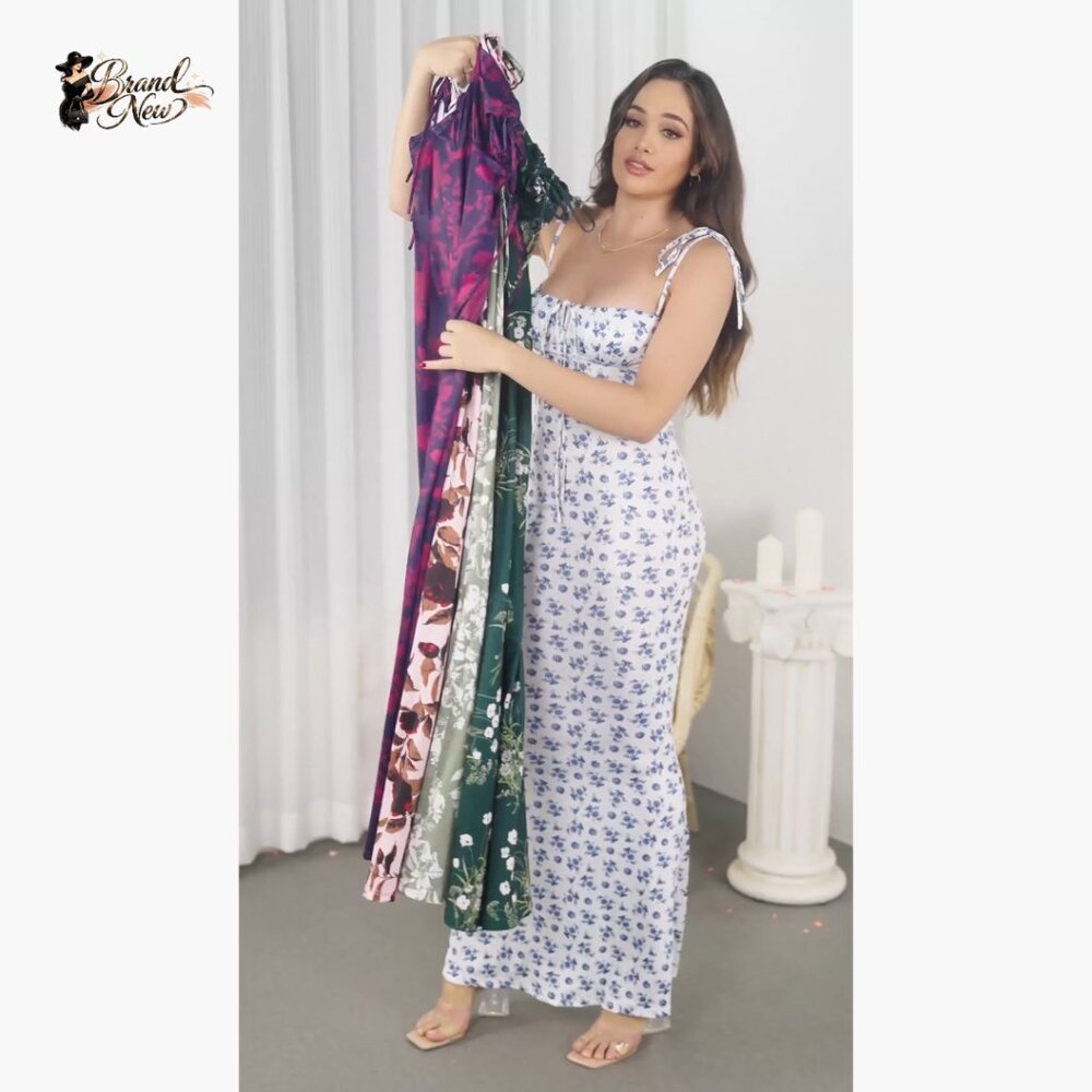 Polyester Elastane Bodycon Maxi Dress Spaghetti S… - image 6